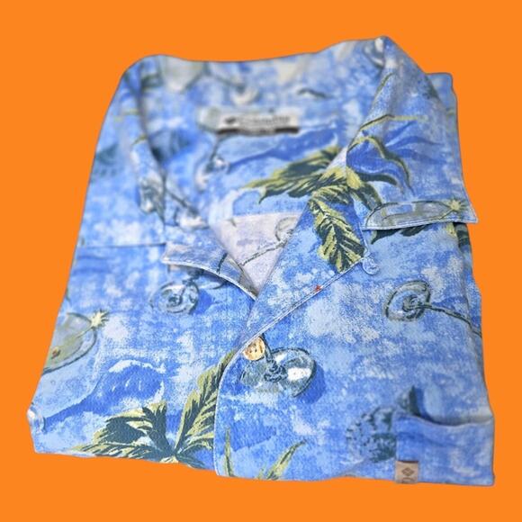 Columbia Men's Blue Hawaiian Aloha XXL Martini Cocktail with Olive Swizzle Shirt - Picture 12 of 13